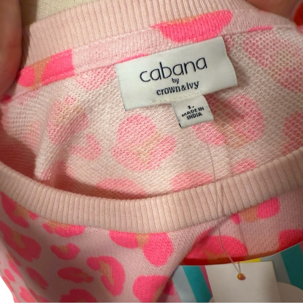Cabana by Crown & Ivy Pink Leopard Print Sweatshirt Dress Women’s Large NWT - Picture 9 of 10